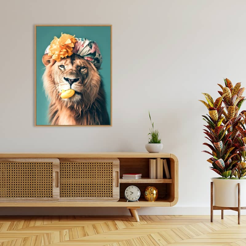 King of the Bathroom Lion by Niky Rahner Framed Canvas Wall Art