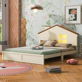 Full Size Kids Low Profile Bed Platform Frame Bed - Beige