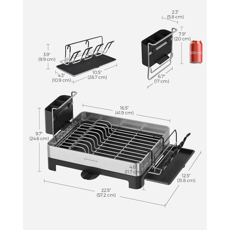 SONGMICS Dish Drying Rack, Stainless Steel Dish Rack with Rotatable