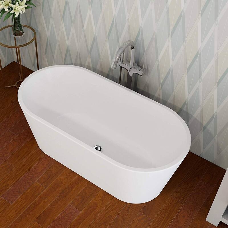 Vanity Art 62" Acrylic Freestanding Bathtub Stand Alone Soaking Tub with Pop-up Drain