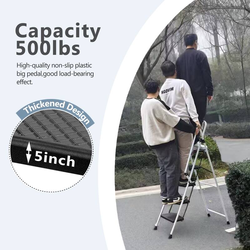White 4-Step Folding Ladder with Safety Handle and Anti-Slip Pedals