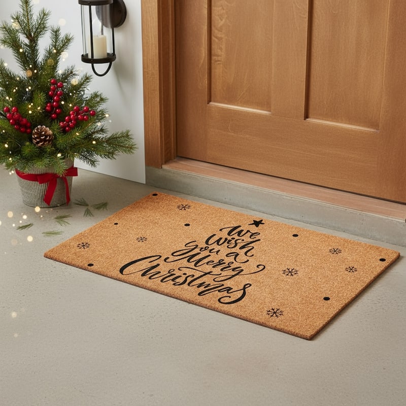 HomeRoots 17" X 29" Brown And Black Christmas Outdoor Coir Door Mat - 17.00' X '29.00 - 17.00' X '29.00