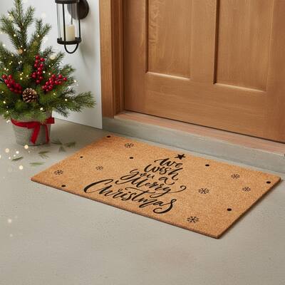 HomeRoots 17" X 29" Brown And Black Christmas Outdoor Coir Door Mat - 17.00' X '29.00