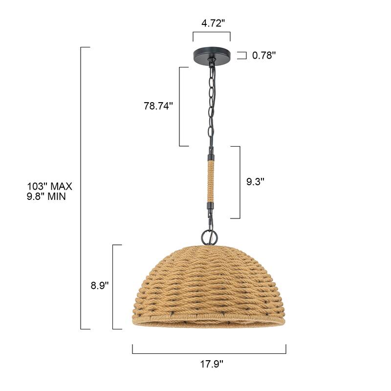 3-Light Farmhouse Hemp Rope Pendant Light for Kitchen Island Dining Room - Black - 17.9" W × 8.9" H