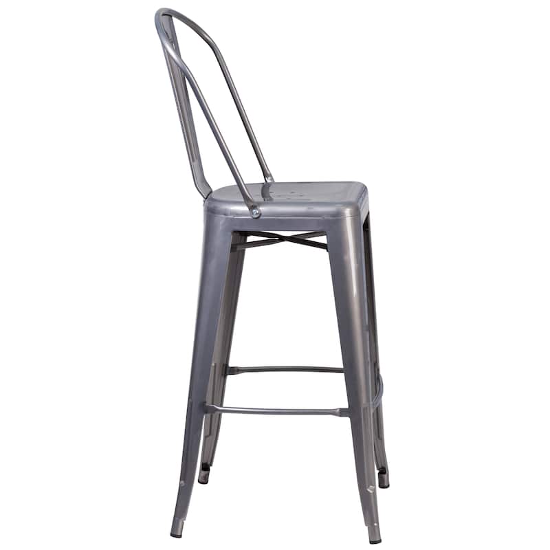 30" High Clear Coated Indoor Barstool with Back - 17.75"W x 22.5"D x 46.5"H