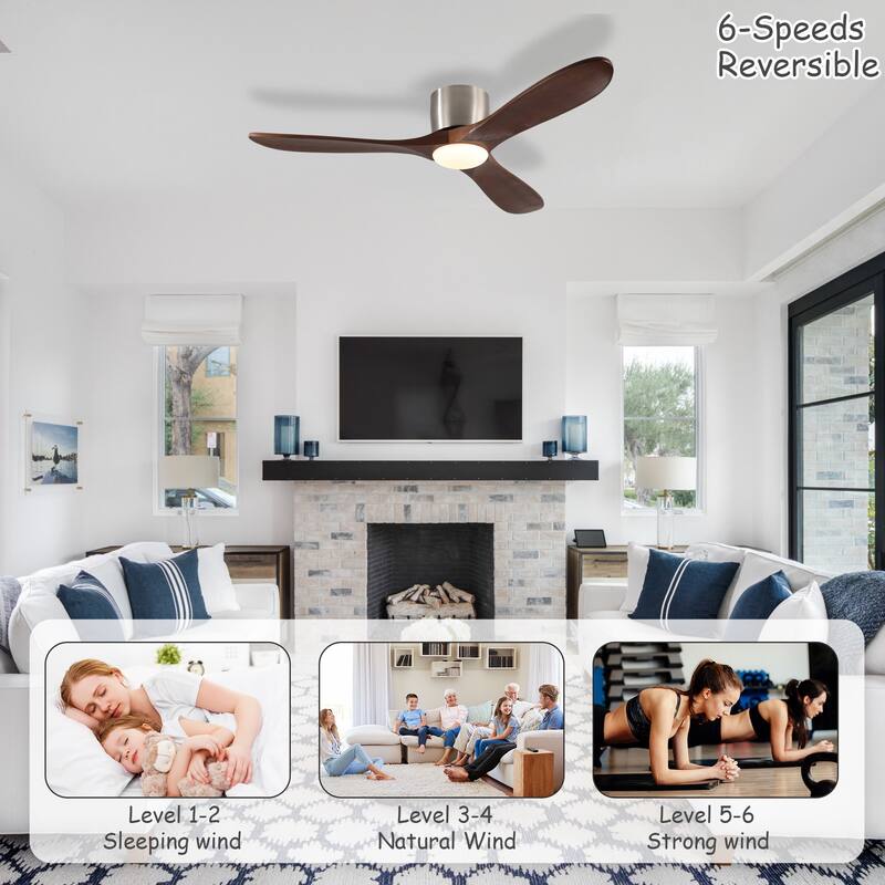 52-inch Ceiling Fan with Light, 3 Light Wood Blades, Remote Control, Reversible DC Motor for Living Room