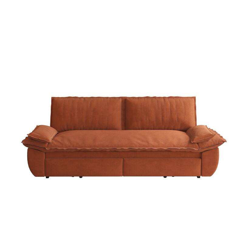 73.2" Convertible Sofa Bed, 3-in-1 Sleeper Sofa with Pull-Out Bed, Modern Corduroy Loveseat Couch with Pillow Top Arms