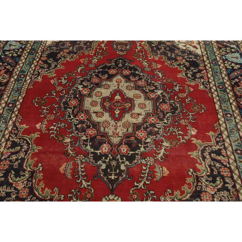 Hand Knotted Oriental 100% Wool Carpet Traditional Medallion Red Tabriz Area Rug - 8' 9'' X 6' 2''
