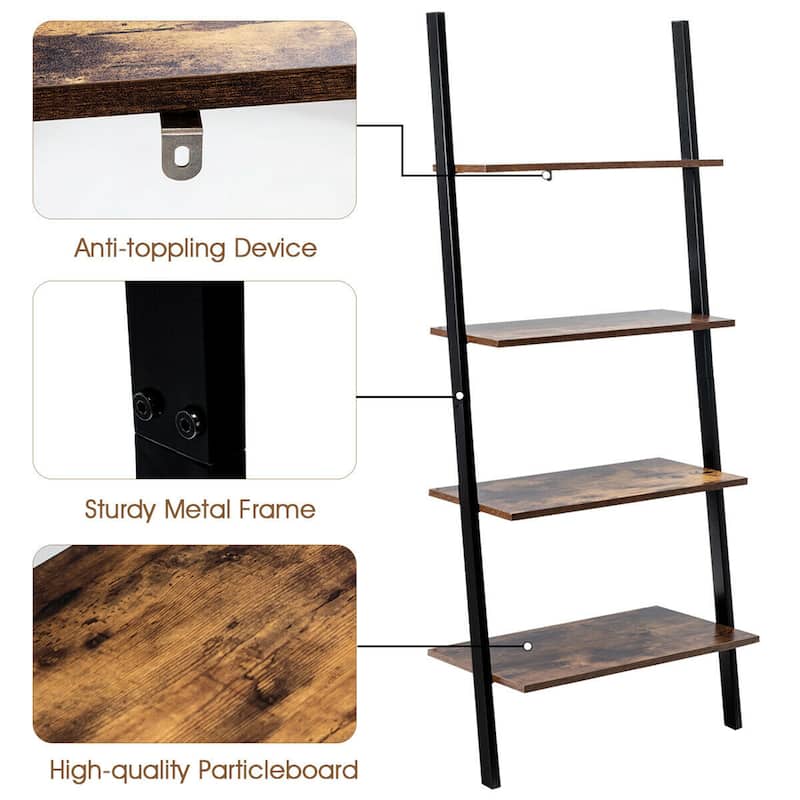 Gymax Industrial Ladder Shelf 4-Tier Leaning Wall Bookcase Plant Stand - See Details