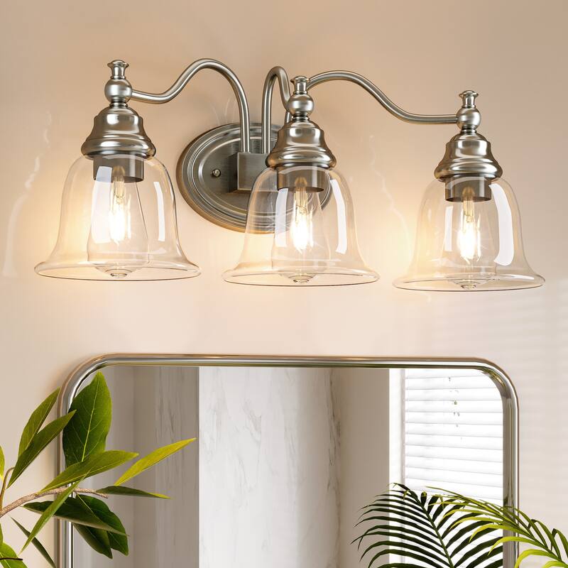 Modern 3-Light Bathroom Vanity Light with Clear Glass Shade