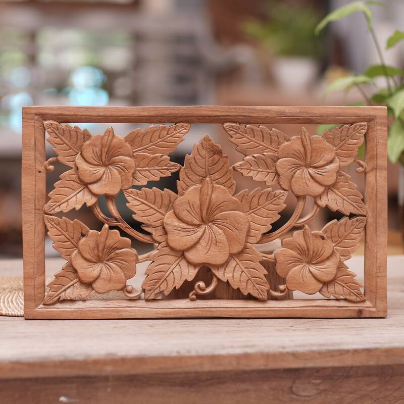 Novica Handmade Shoe Flowers Wood Relief Panel