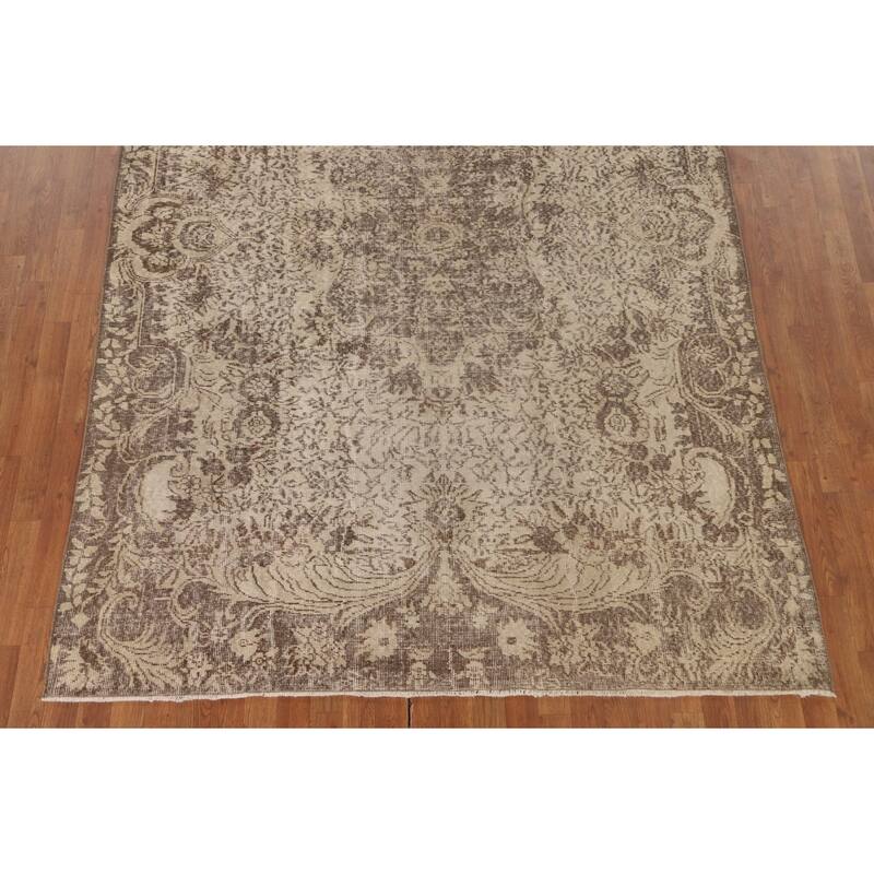 Distressed Anatolian Turkish Vintage Rug Handmade Beige Wool Carpet - 6'6" x 9'8"