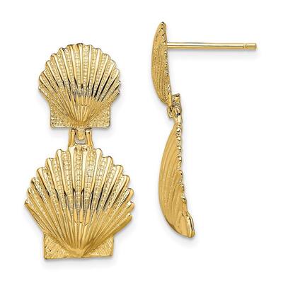 Curata 14k Yellow Gold 24.5x12.5mm Double Scallop Shell Post Earrings