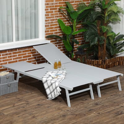 Aluminum Outdoor Chaise Lounge Pool Chairs Set of 2, with Five-Position Reclining Back, Shelf & Breathable Mesh