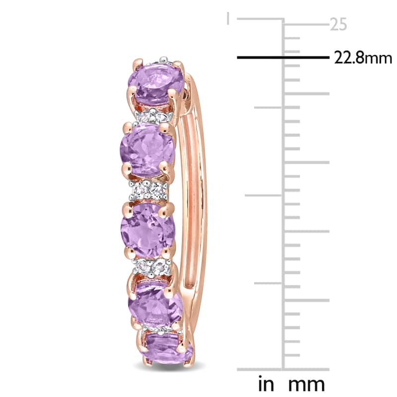 Miadora Amethyst and White Topaz Hoop Earrings in Rose Plated Sterling Silver