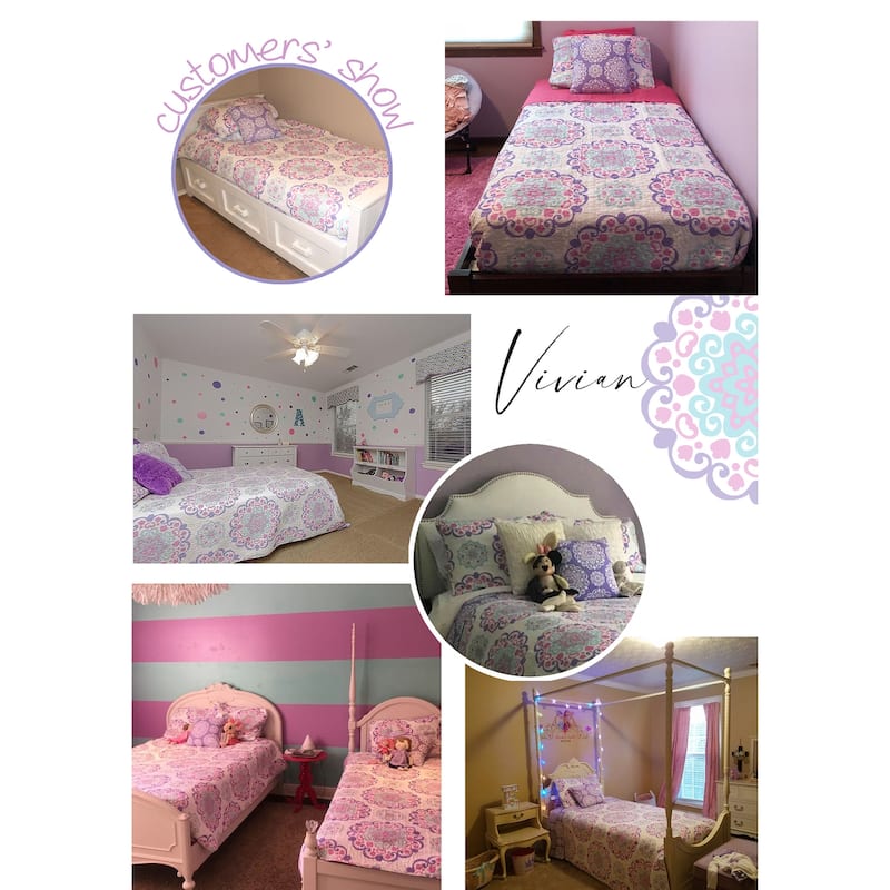 Vivian Lilac Medallion Cotton Reversible Quilt Set with Throw Pillow
