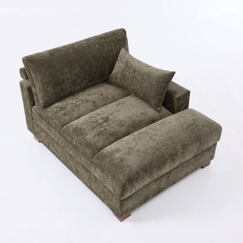 Mid-Century Chenille Adjustable Headrest Chaise Lounge Sofa