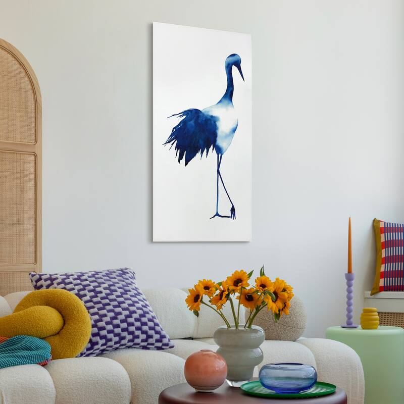 "Ink Drop Crane 1" Frameless Free Floating Tempered Glass Panel Graphic Wall Art