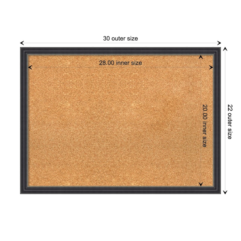 Stylish Black Wood Framed Natural Corkboard Bulletin Board - Board Size 28x20
