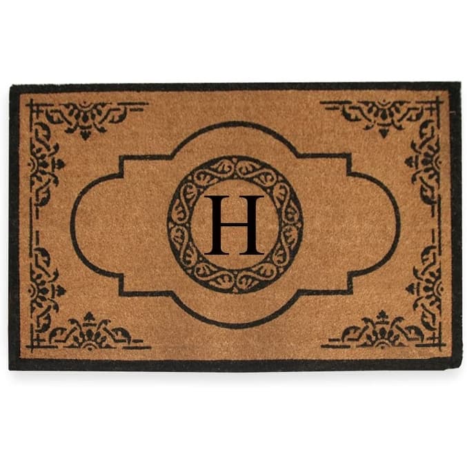 A1HC Natural Coir Hand-crafted Abrilina Monogrammed Double Doormat - 36" x 72" - H
