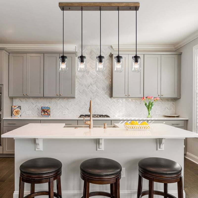 Modern Rustic Mason Jar Glass Kitchen Island Pendant Lights Farmhouse 5-light Bar Chandelier - L29" * W4.72" * H69"