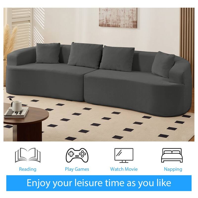 Mixoy 112" Curved Modular Sectional Sofa in Chenille Fabric Modern Minimalist Design Compressed No Assembly Required