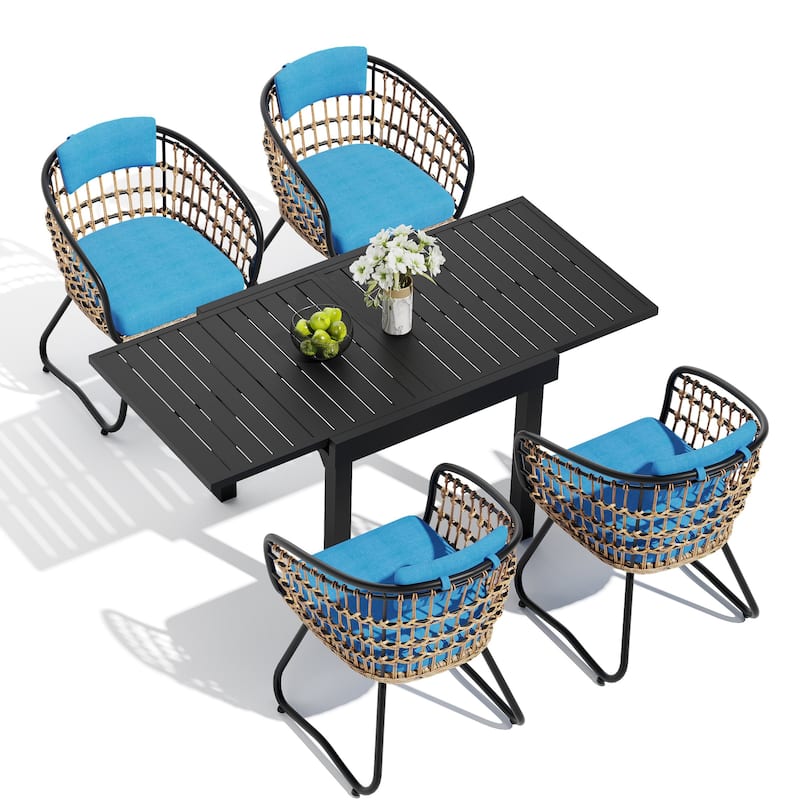 5/7/11-Piece Set Outdoor Aluminum Extendable Patio Dining Table Set with Rattan Chairs