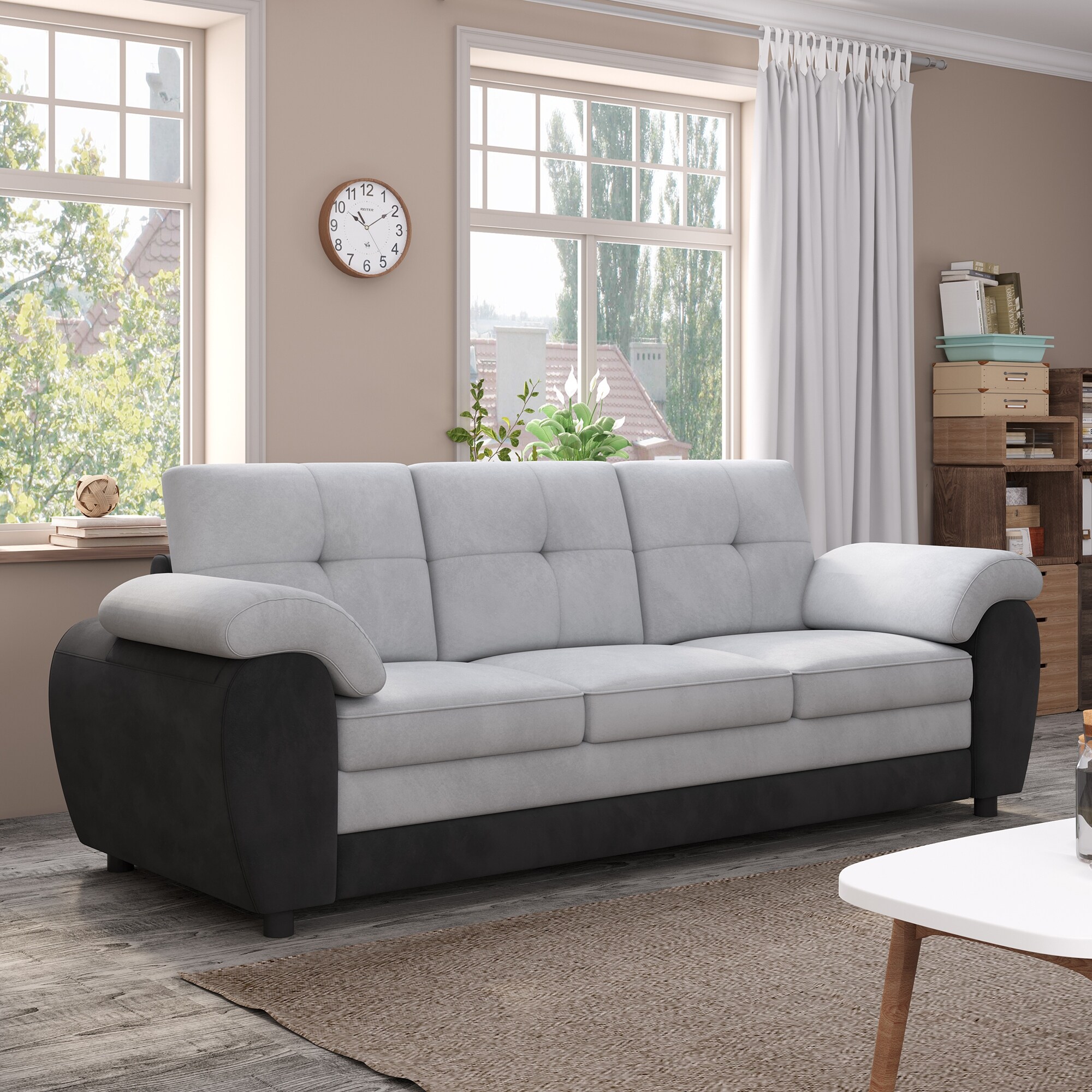 Black and grey 3 outlet seater sofa
