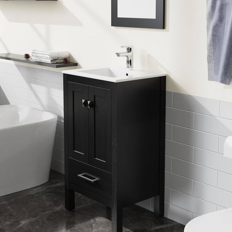 GDFStudio - Connor Modern Bathroom Vanity Sink Combo with Ceramic Basin and Ripple Texture Storage Cabinet