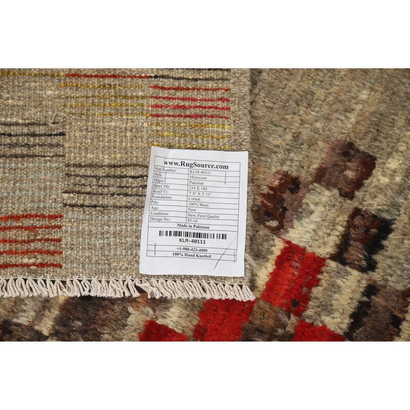 Checkered Moroccan Oriental Area Rug Hand-Knotted Wool Carpet - 5'11" x 7'8"