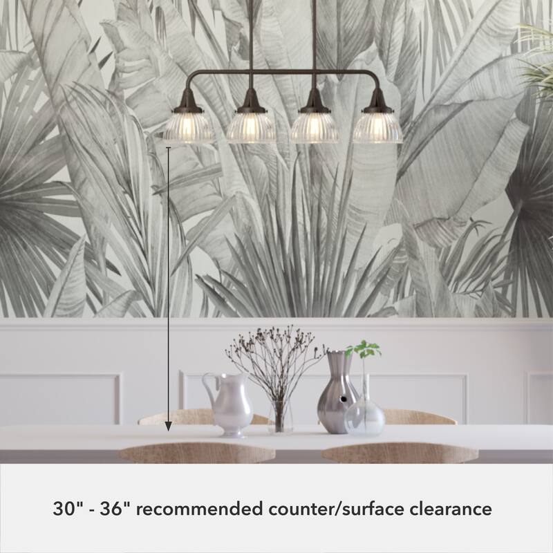 Hunter Cypress Grove 4-Light Linear Chandelier - Kitchen Island, Dining Room - Clear Fluted Glass - Transitional, Industrial
