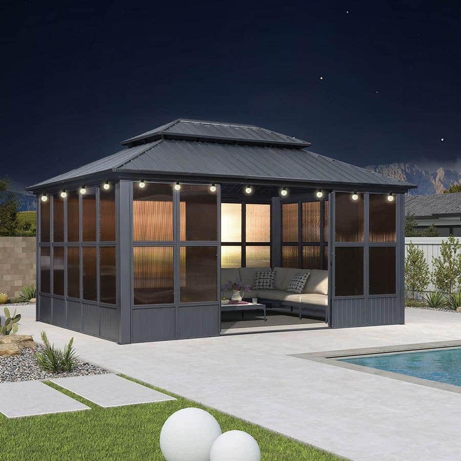 PURPLE LEAF Double Top Outdoor Sunroom Screen House Patio Hardtop Gazebo