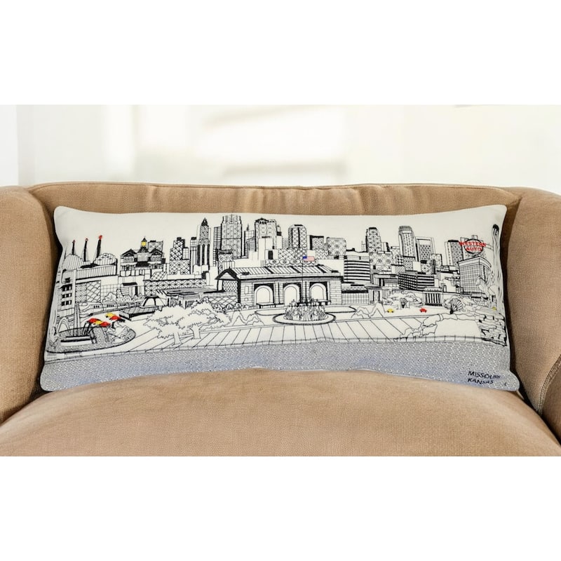 HomeRoots 35" White Kansas City Daylight Skyline Lumbar Decorative Pillow - Bed Rest - Polyester