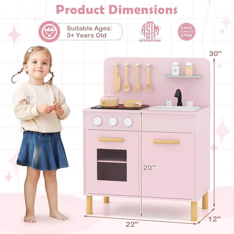 Wooden Pretend Play Kitchen Kids Kitchen Playset w/ Sounds