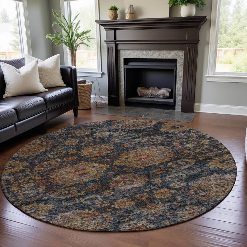 Premium Washable Super Soft Traditional Farmhouse Mayfield Rug - Navy - 8' x 8'