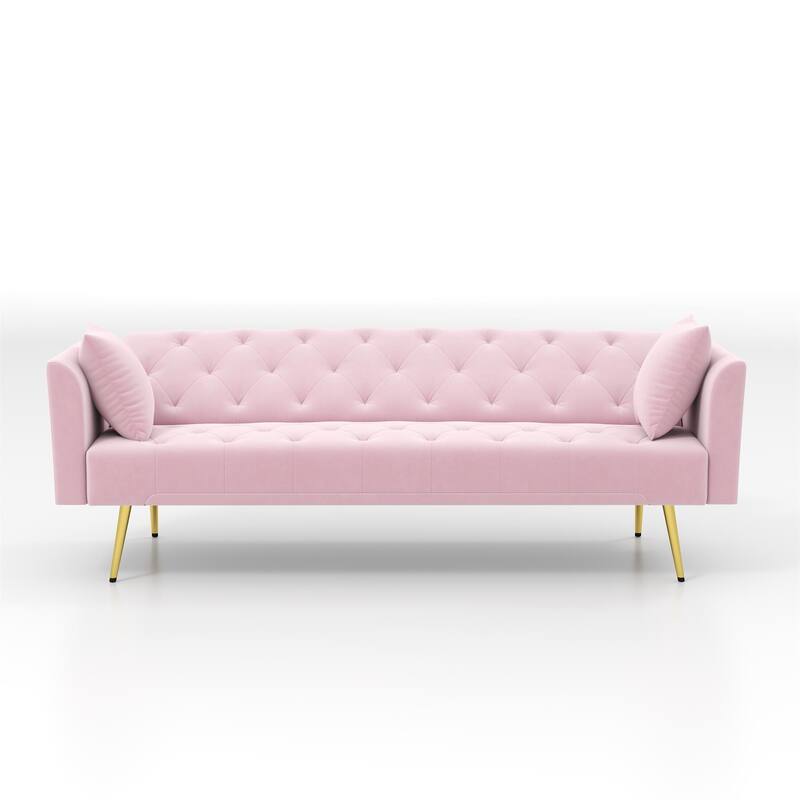 Convertible Sleeper Sofa Bed, Foldable Velvet Loveseat with Adjustable Backrest and Metal Legs, Cloud Chaise Lounge Couch