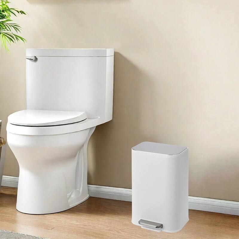 3.2 Gallon Bathroom Trash Can with Lid, 12L Stainless Steel Small Step Waste Bin - White