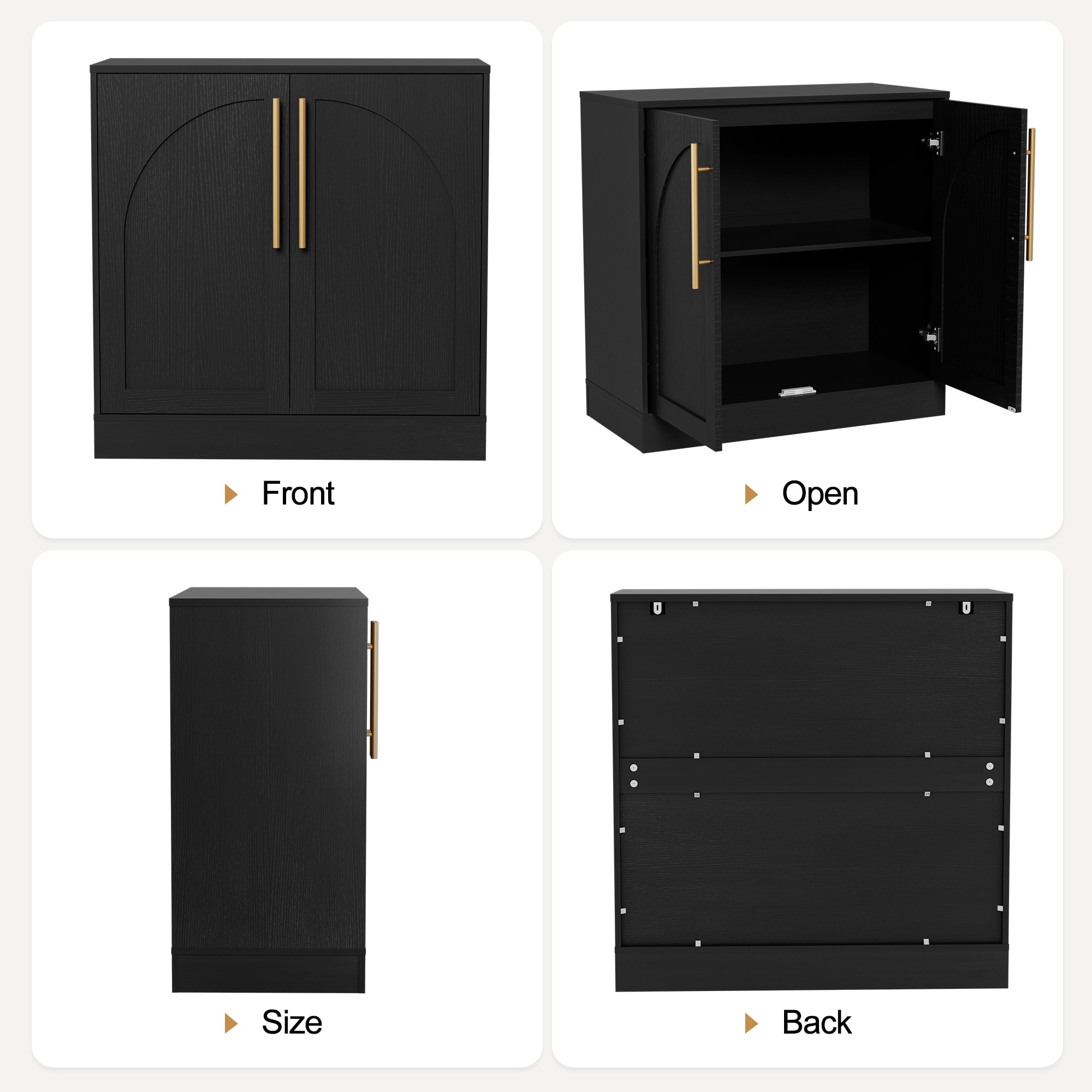 Arched Two-Door Cabinet Curio Display Cabinet with Gold Handles