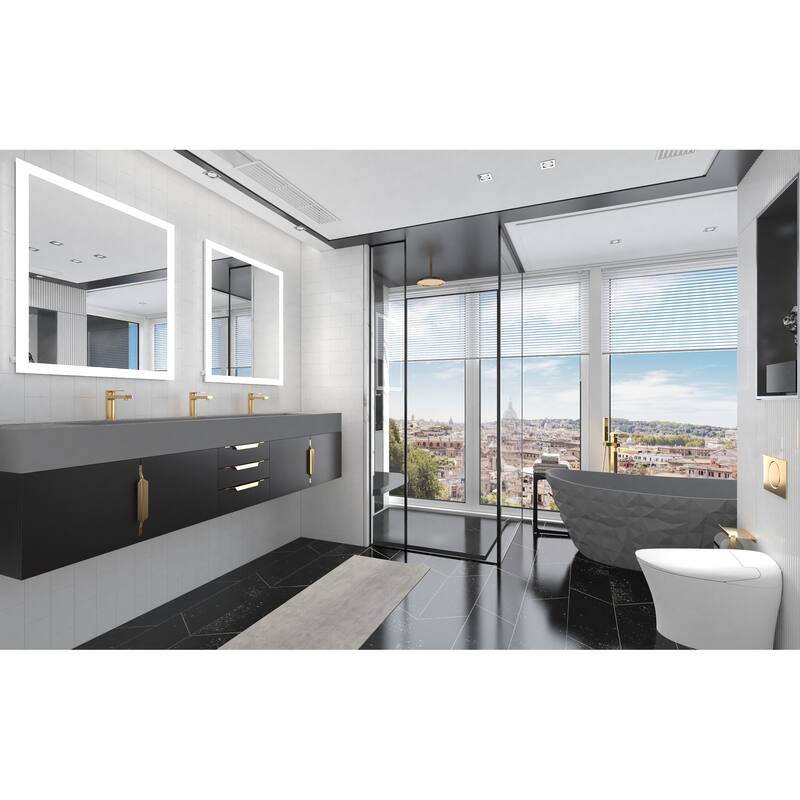 Nile 84" Wall Mounted Bathroom Vanity Set gr/ Gray Top