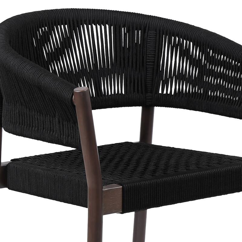 Modern Outdoor Dining Chairs - Eucalyptus Wood & Rope Set of 2 - Patio Seating