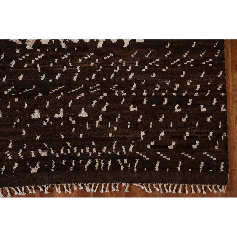Hand Knotted Oriental 100% Wool Carpet Tribal Tribal Brown Moroccan Area Rug - 8' 2'' X 5' 7''