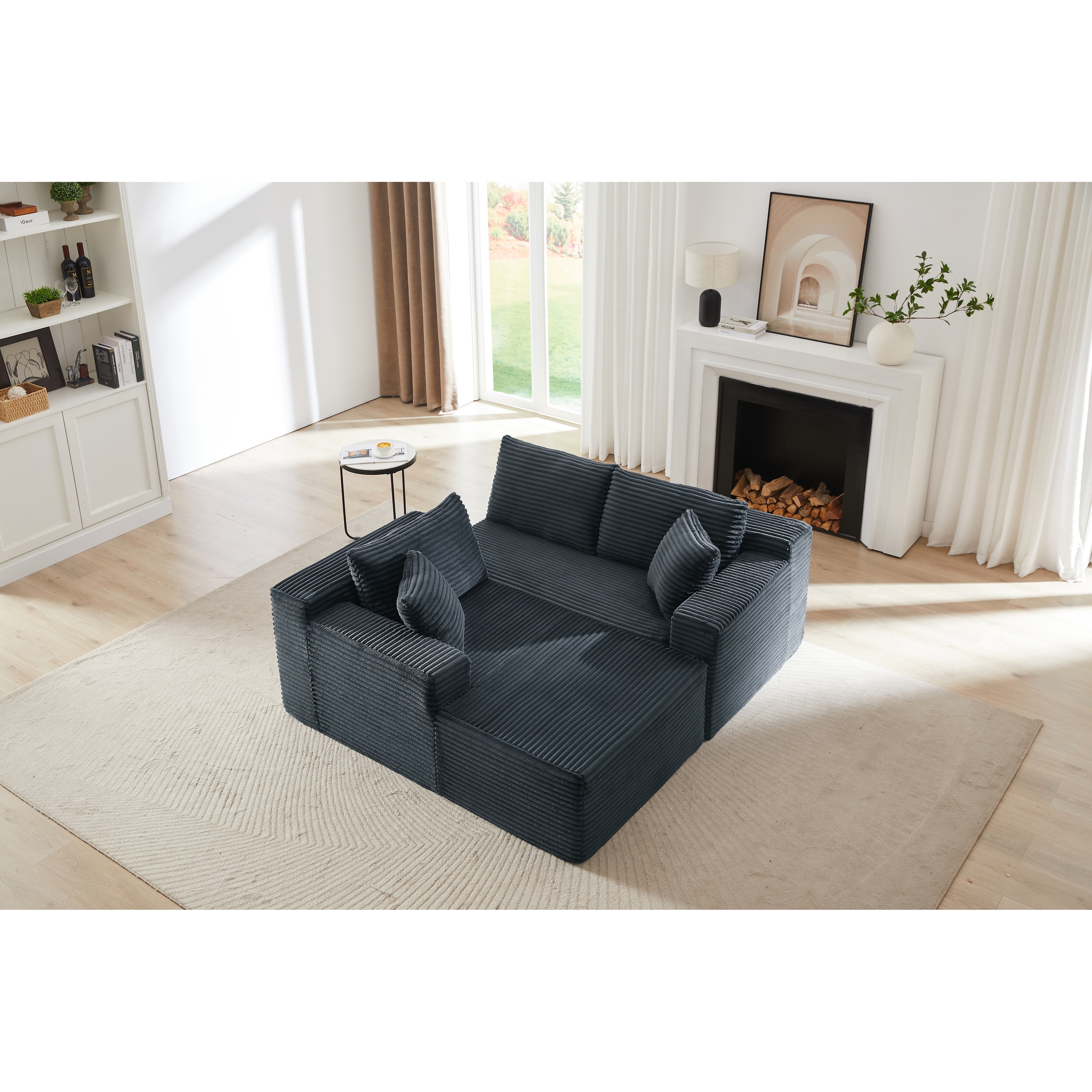 L-shaped Corduroy Cloud Sectional Sofa with Chaise and Deep Seat