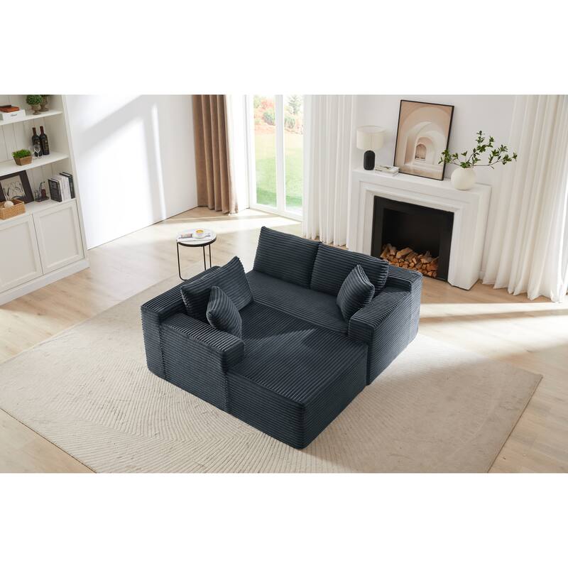 L-shaped Corduroy Cloud Sectional Sofa with Chaise and Deep Seat - Dark Grey