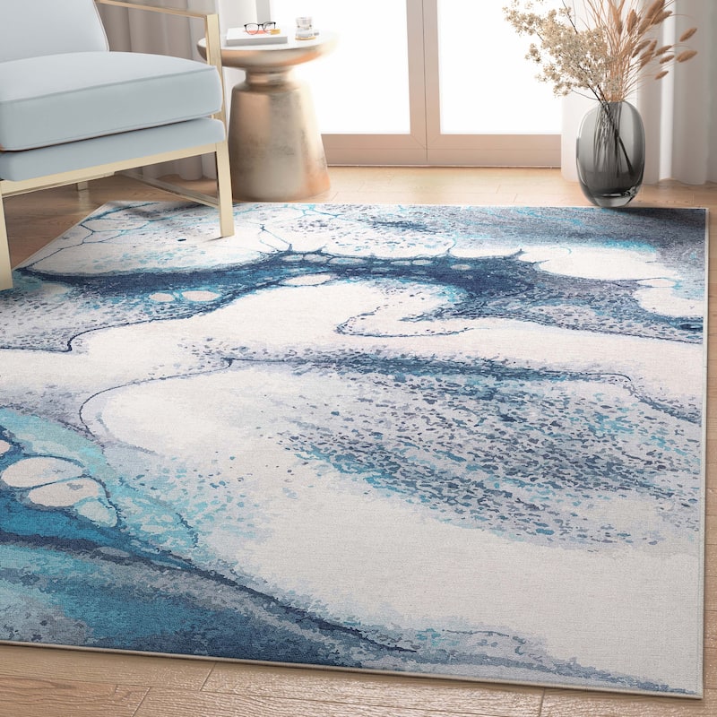 Well Woven Abstract Tokyo Retro Marble Flat-Weave Area Rug - Blue - 5' 3" x 7' 3"