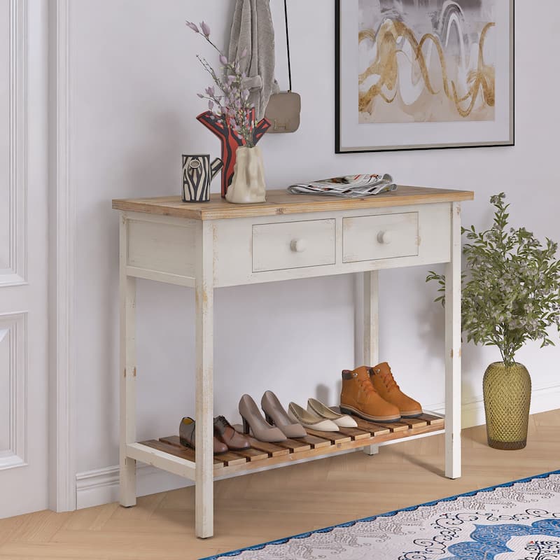 Vintage 2 Drawers Storage Entryway Console Table with Bottom Shelf