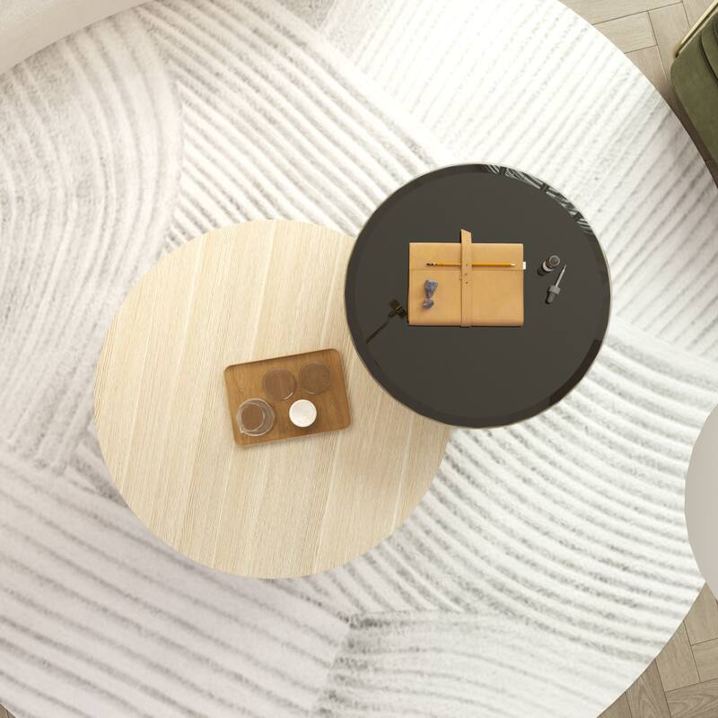 Nesting Coffee Table Set with End Table Round Coffee Table with 2 Storage Drawers