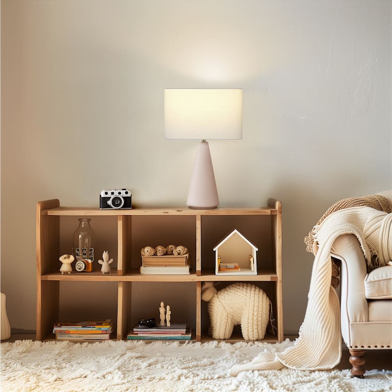 Brightech Nathaniel 20 in. Modern Super Bright LED Standard Table Lamp with Sleek Beige Fabric Drum Shade