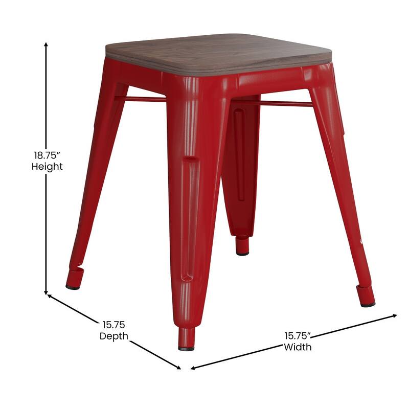 Set of 4 18" Table Height Indoor Stackable Metal Stool with Wood Seat