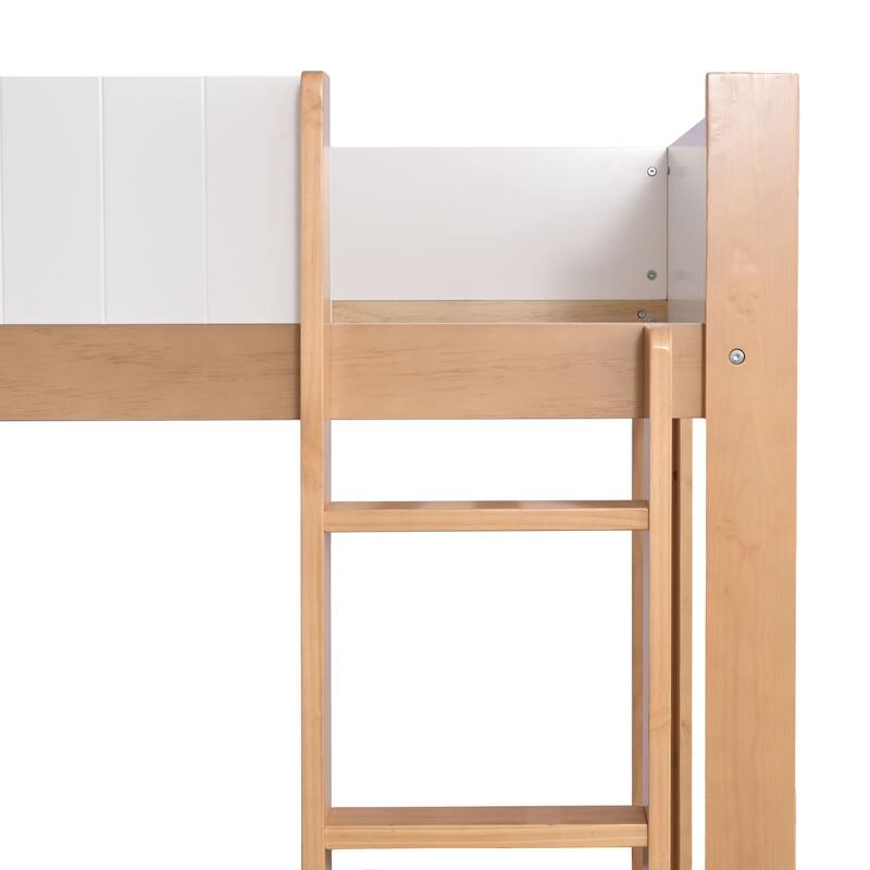 Furniture of America Oryas White and Natural Solid Wood Twin over Twin Low Profile Bunk Bed
