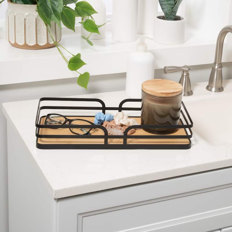 Simplify Modern Bamboo Vanity Tray in Matte Black